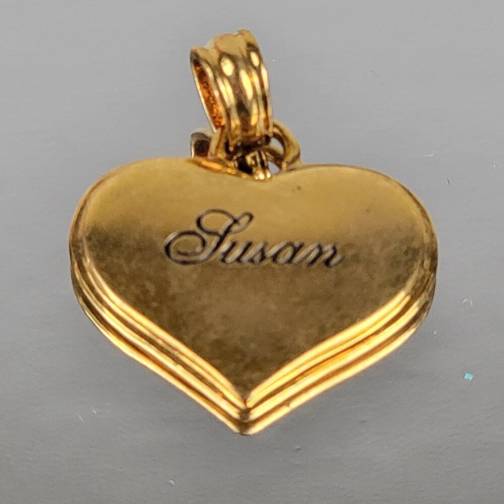 BGE SUSAN Name Engraved Heart Pendant Gold Plated Over Sterling Silver 1"